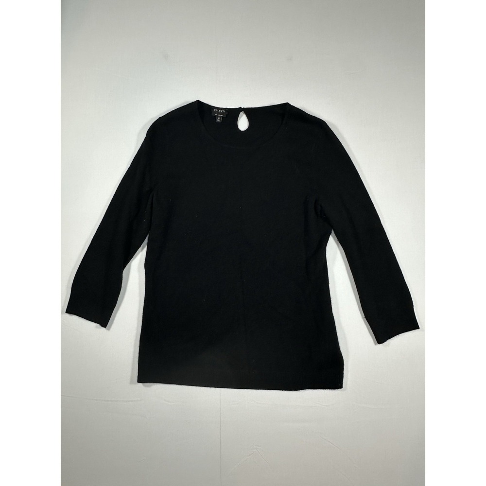 Talbots Women's M Black Pure Cashmere 3/4 Sleeve Classic Minimalist Sweater